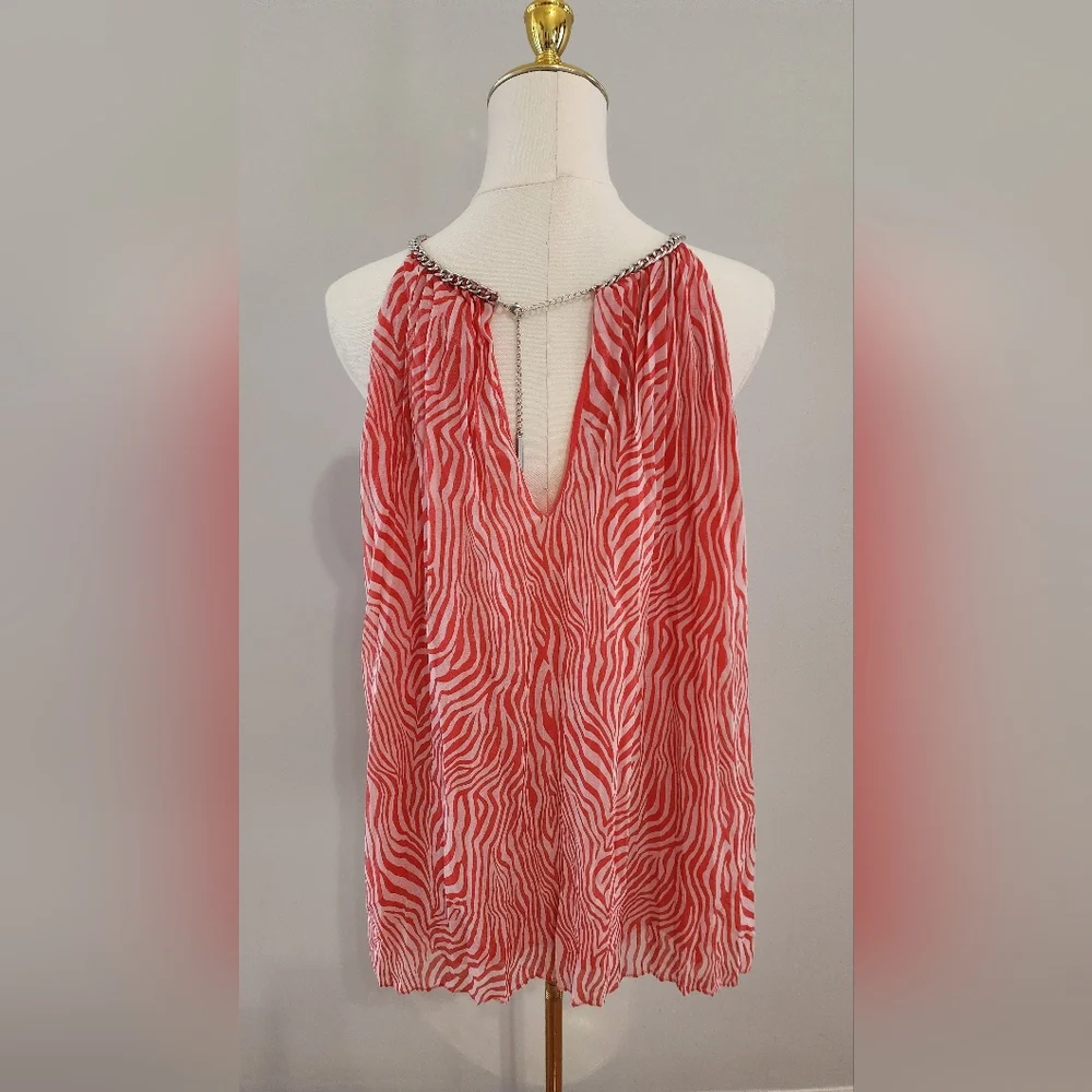 NWOT Michael Kors Zebra-Print Pleated Chain Top Casual Blouse Plus Size 2X